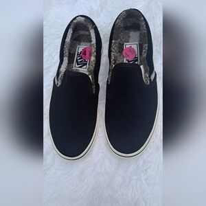 Vans Black Slip-On Shoes with Plaid Lining Size 4.5 New